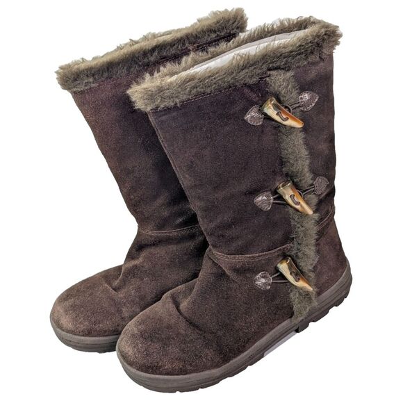 Bass Shiver Womens Boots Size 8M Brown Suede Faux Fur Toggle Buttons‎ 5021-200 - Picture 1 of 12